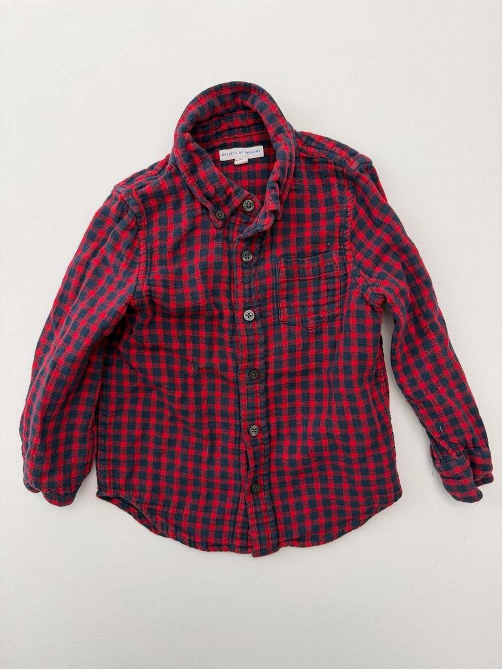 Rockets of Awesome Red and Navy Checkered Plaid Button-Down Shirt Size 4/5